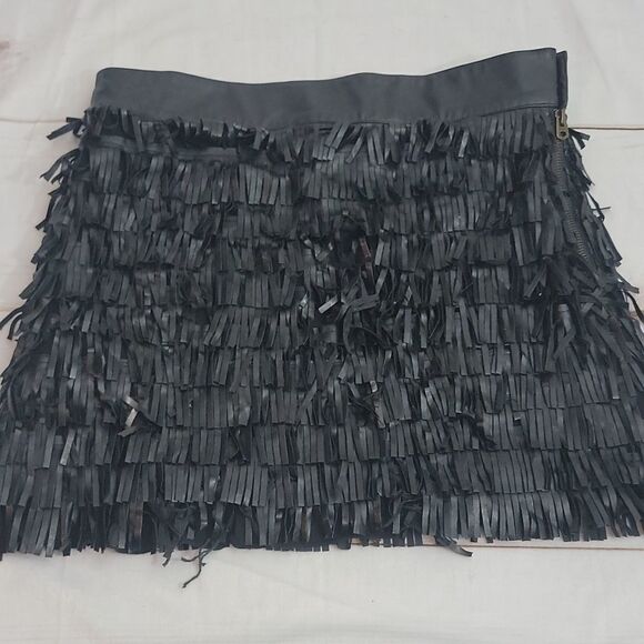 UNION of Angels Black Fringe Leather Mini Skirt size XS Club Party or Event Goto - Picture 6 of 10